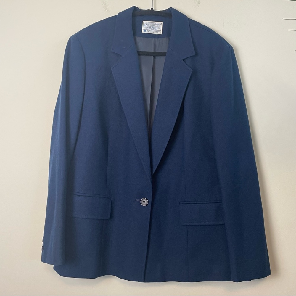 Vintage Pendleton Women's Wool Blazer, Navy Blue, Classic